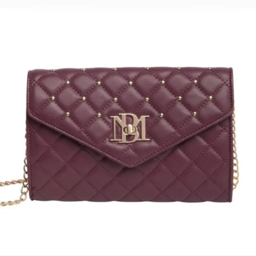 NWT Badgley Mischka Luxe Collection Mulberry Quilt Vegan Convertible Crossbody - Picture 3 of 11
